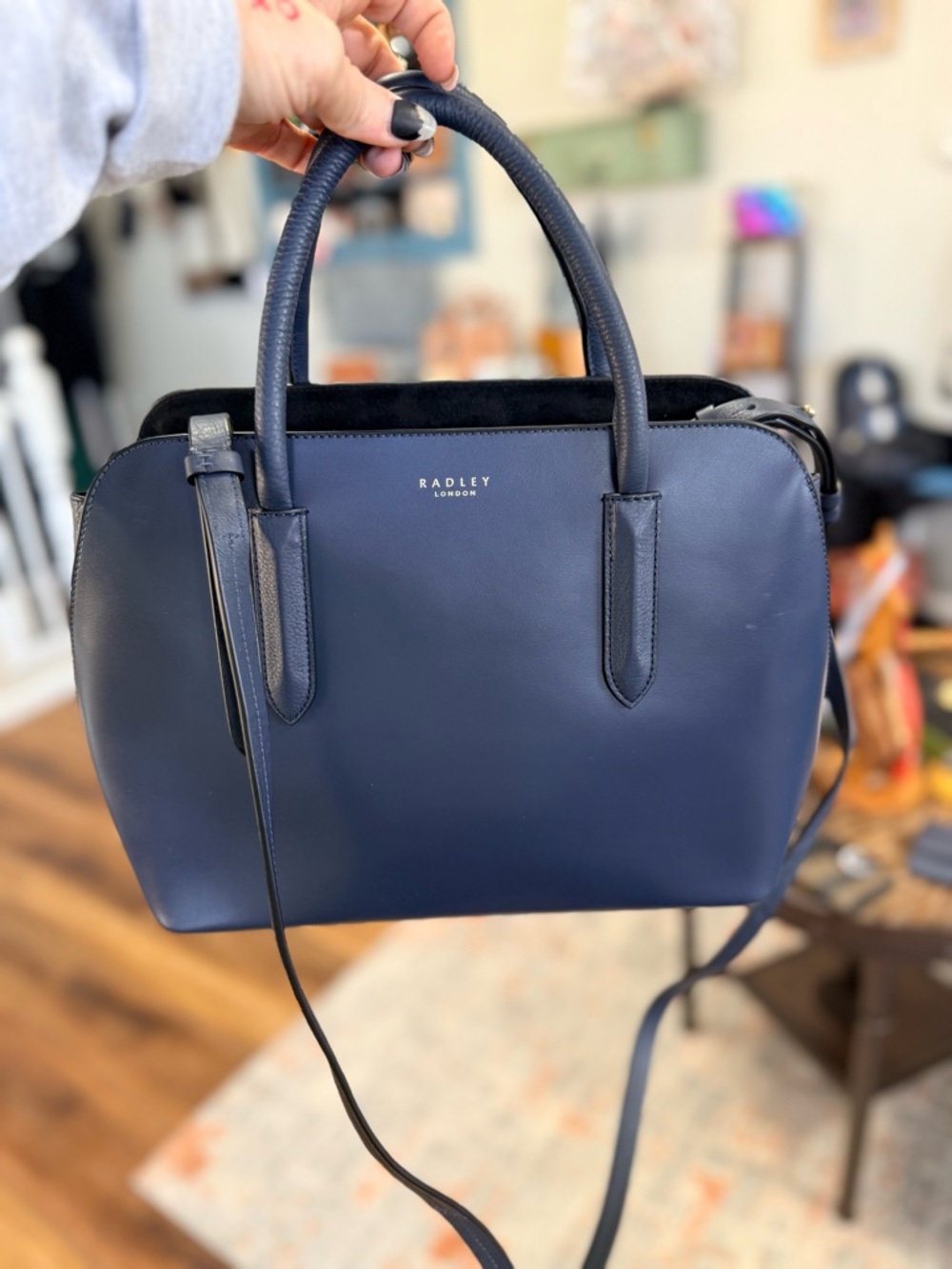 RADLEY LONDON Navy Leather Satchel with Detachable Strap